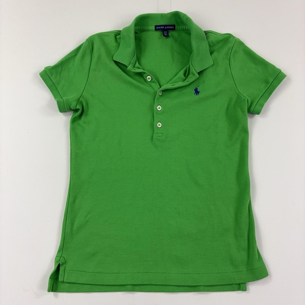 Ralph Lauren Polo Womens M Green Collared Short Sleeve Slim Fit Cotton Logo
